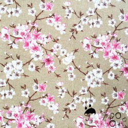 Tela resinada anti-manchas flor japon fondo beige