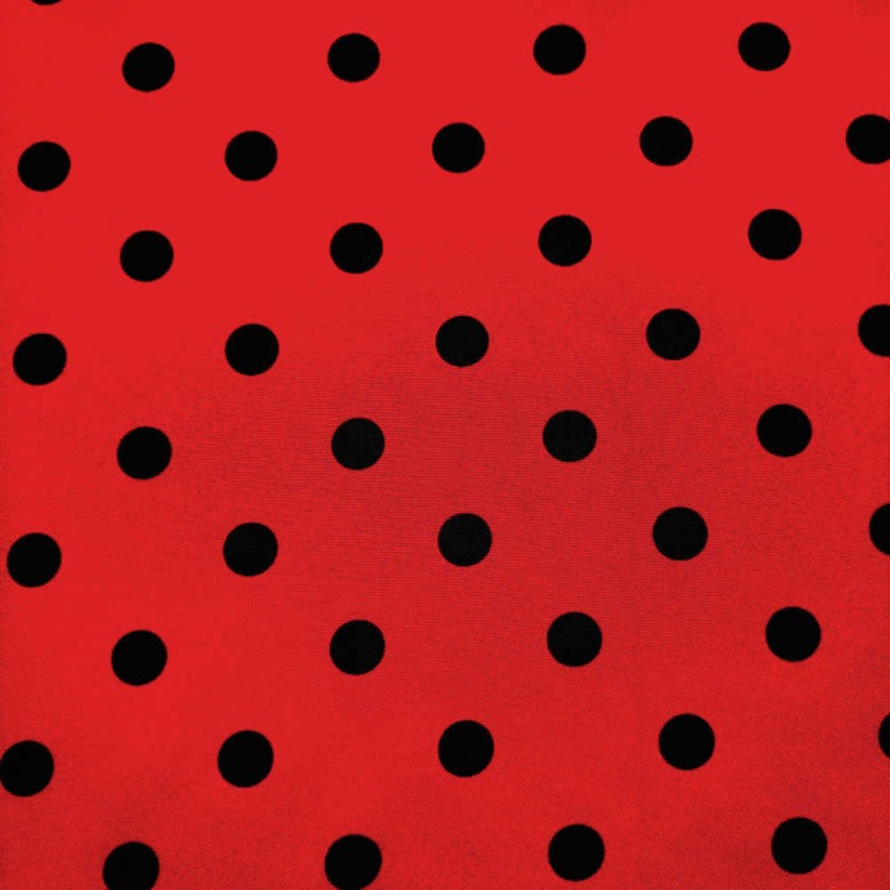 Tela topos negros fondo rojo por metro | Comprar stretch estampado