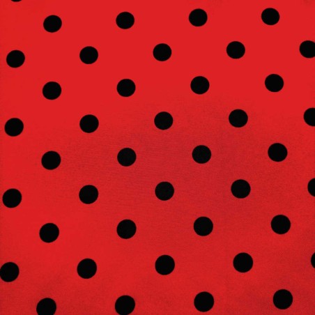 Tela strech  topos negros fondo rojo
