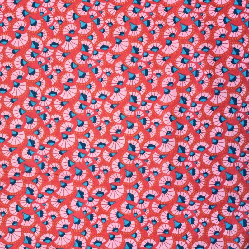 Algodón Abanicos étnicos Rosa fdo rojo