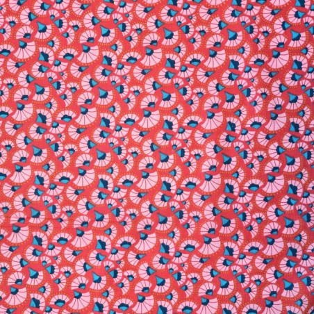 Algodón Abanicos étnicos Rosa fdo rojo