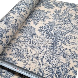 Tela resinada anti-manchas toile de jouy azul