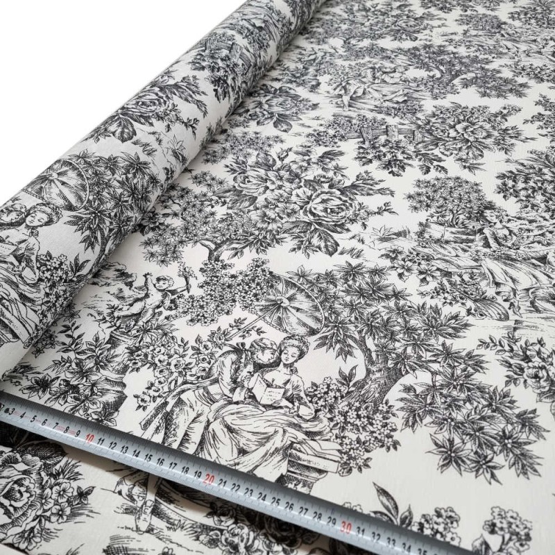 Tela resinada anti-manchas toile de jouy negro