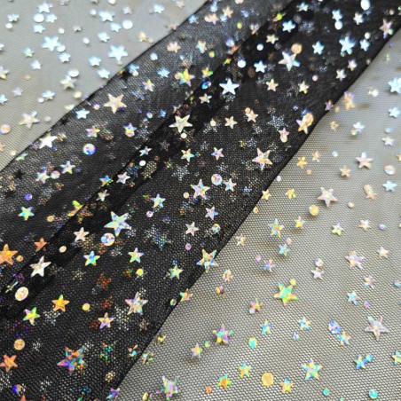 Tul estrellas holograma negro/plata