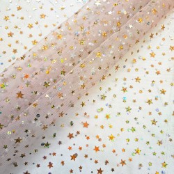 Tul estrellas holograma rosa/oro