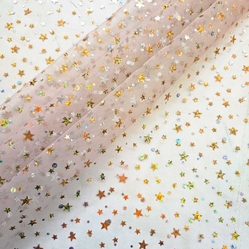 Tul estrellas holograma rosa/oro