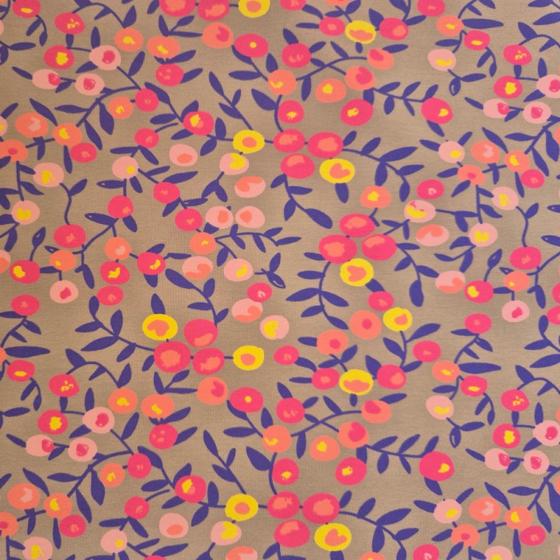 Punto algodón estampado por metro | flores beige