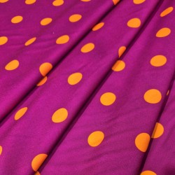 Tela lunares flamencos base bugambilla con lunares oro