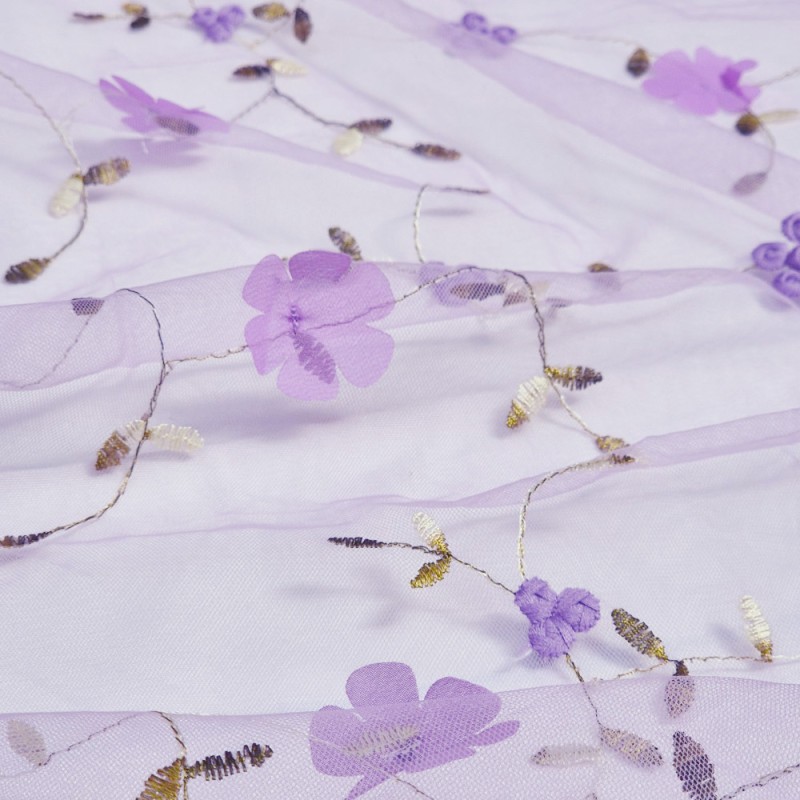 Tul bordado floral lila