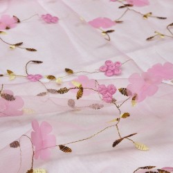 Tul bordado floral rosa