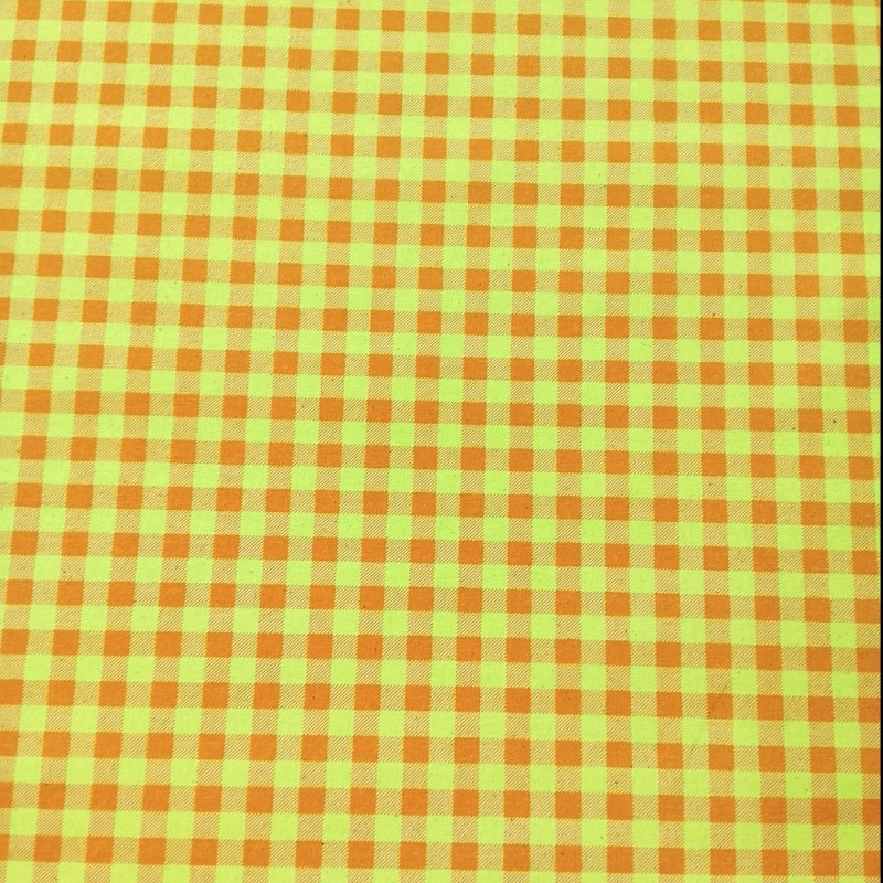 Algodón estampado Vichy Naranja / Verde Fluor