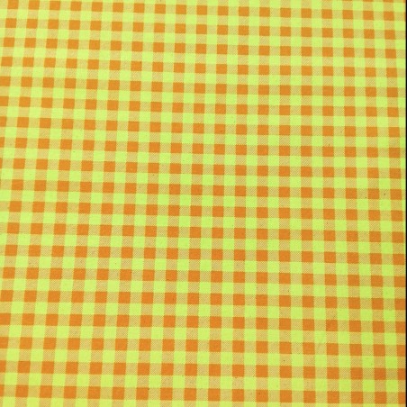 Algodón estampado Vichy Naranja / Verde Fluor
