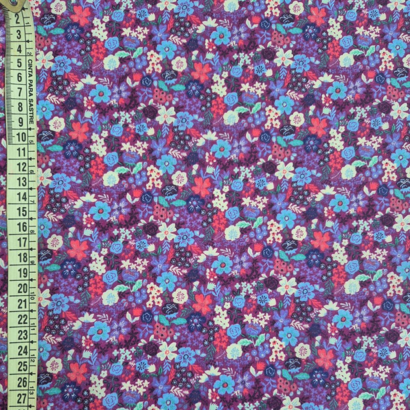 Algodón estampado floral lila