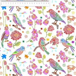 Algodón estampado animales Pajaros LIne Art