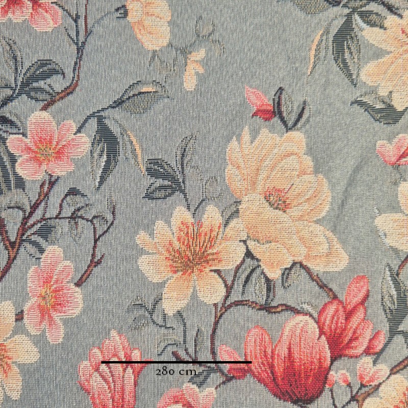▶ Tela jacquard gobelino de doble ancho por metro | ♥ Bloom gris