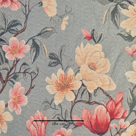 ▶ Tela jacquard gobelino de doble ancho por metro | ♥ Bloom gris