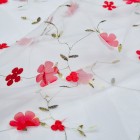 Tulle ricamato floreale bianco/rosso